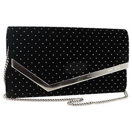 Bolsa de Ombro de Corrente Veludo Preto e Prata Jimmy Choo Auth BA12020A Preto Prata