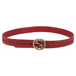 Cinturón GUCCI de cuero 100 cm Rojo Oro Auth BAZ292 Roja Dorado