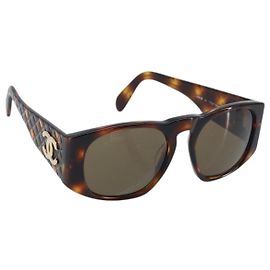 Óculos de sol CHANEL COCO de plástico marrom 01450 91235 CC Auth BA11839 Marrom