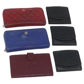 CHANEL Geldbörse Leder 6 Set Blau Schwarz Rot CC Auth BA11504 Schwarz Rot Blau