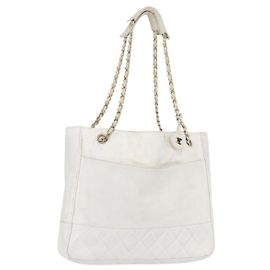 Bolsa de ombro com corrente CHANEL em couro branco ouro CC Auth mr2247 Branco Dourado