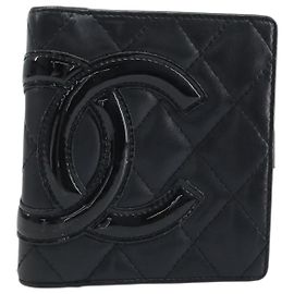 CHANEL Cartera Bifold Matelassé Cambon de Cuero Negro Plata CC Auth BAZ259A Negro Plata