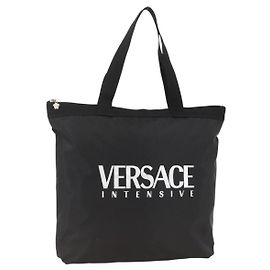 VERSACE Tote Bag Nylon Black Silver Auth ka3538 Black Silvery