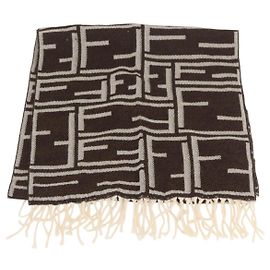 FENDI Zucca Canvas Schal Wolle Elfenbein Braun Auth 174421A Braun Roh