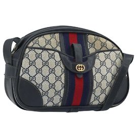 Borsa a Spalla Gucci GG Supreme Sherry Line PVC Blu Navy Oro Auth BAZ417 D'oro Blu navy