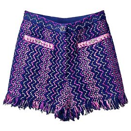 Shorts de tricô de tweed multicolorido com franjas Chanel 21P FR 36 Rosa Branco Roxo Azul escuro Roxo escuro