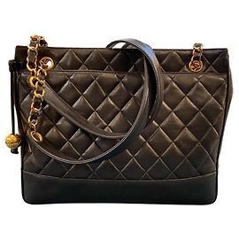 1991 Chanel Handbag in Quilted Black Caviar Leather Other