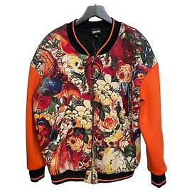 Just Cavalli Roberto Cavalli Floral & Bird Print Bomber Jacket – Multicolour with Orange Sleeves, Size IT 40 Other