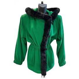 Cappotto corto in pelliccia e lana verde e nero Yves Saint Laurent Altro