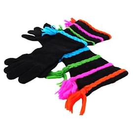 Gants en laine noirs et tricolores Yves Saint Laurent Rive Gauche Autre