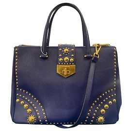 Bolsa de couro azul meia-noite Prada com pérolas douradas Outro