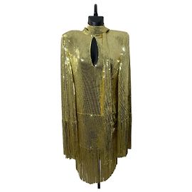 Robe à franges en sequins jaunes Balmain avec lavallière Autre