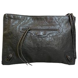 Balenciaga Gray Leather Clutch Bag with Multiple Pockets Other