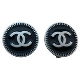 Chanel Black and Silver CC Earrings Other