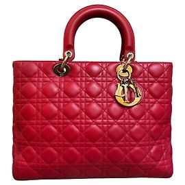 Lady Dior Handbag in Red Leather Other
