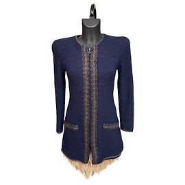 Chanel Boutique Marine Bouclé Strickjacke mit CC-Reißverschluss Andere