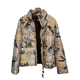 Love Moschino Printed Puffer Jacket Chain Belt Graphic Gold Hardware IT 40 Other