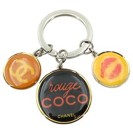 Chanel Silver Metal Rouge Coco Charm Key Chain Bag Charm Silvery