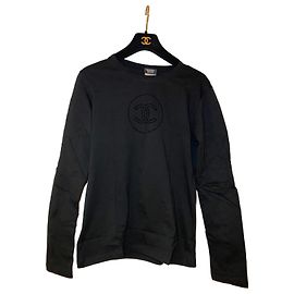 T-Shirt a Maniche Lunghe Nera Chanel con Stampa della Firma CC Nero