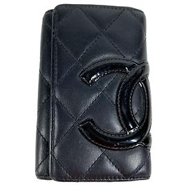 Chanel Cambon Line CC Coco Mark Leather Keycase Black
