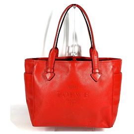 Loewe Logo Heritage Orange-Red Leather Shoulder Tote Bag Red