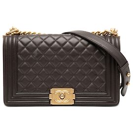 Chanel Brown Old Medium Quilted Lambskin Boy Flap Brown Dark brown