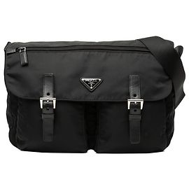 Sac messager Prada en tessuto noir avec double boucle et fermeture éclair Noir