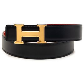 Cintura reversibile Constance H Hermès in vitello nero e Gulliver Nero
