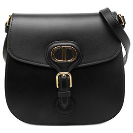 Dior Preto Médio Bolsa Bobby em Couro de Bezerro com Aba Preto