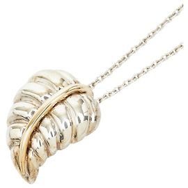 Tiffany & Co. Leaf Motif Chain Pendant Necklace Silvery Golden
