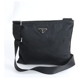 Bolsa de couro com logo triangular em nylon Tessuto da Prada Preto
