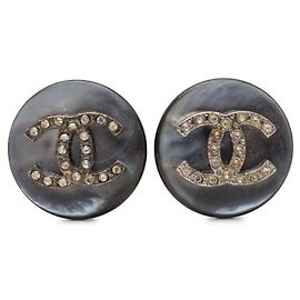 Orecchini rotondi vintage a clip Coco Mark di Chanel Nero Argento