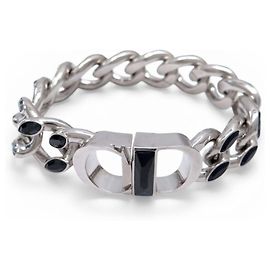 NEW DIOR BRACELET GOURMETTE CD LOGO STRASS B1664A SILVER METAL CHAIN Silvery