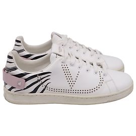 Baskets Valentino Garavani VLogo Backnet à imprimé zèbre en cuir blanc Blanc Écru