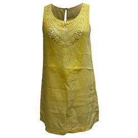 Autre Marque Tunique V-Neck Miguelina en Lin Jaune Jaune Camel