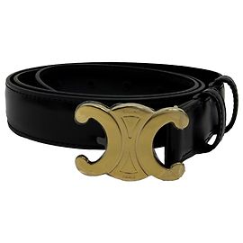 Céline Cinturón Celine Triomphe en cuero negro Negro