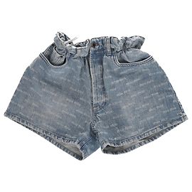 Blaue Denim-Shorts mit Miu Miu-Logo rundum und elastischem Bund Blau