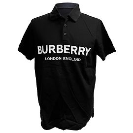 Burberry Luckland Logo Print Polo in Black Cotton Black