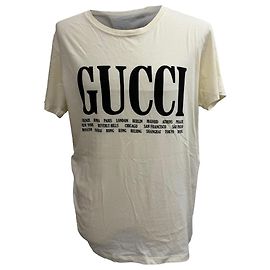 Camiseta estampada Gucci em algodão creme Branco Cru