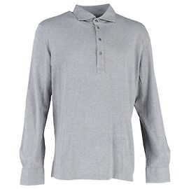Polo de manga larga efecto mélange en algodón gris de Brunello Cucinelli Gris