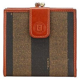 Fendi Pequin PVC Leather Wallet Brown Khaki