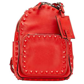 Valentino Rockstud Leather Backpack Red