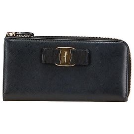 Cartera larga de cuero Vara Ribbon de Salvatore Ferragamo Negro