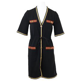 Gucci Tiger Button Rayon-Mischgewebe Kleid Schwarz