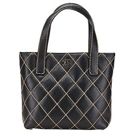 Chanel Coco Mark Wild Stitch Lambskin Tote Bag Black