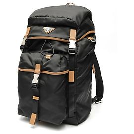 Prada Re-Nylon Saffiano Leather Backpack Brown Black