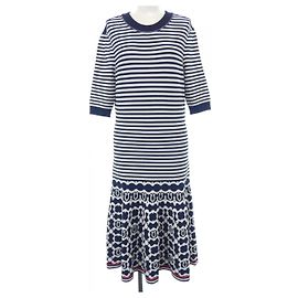 Salvatore Ferragamo Kleid Weiß Blau Marineblau