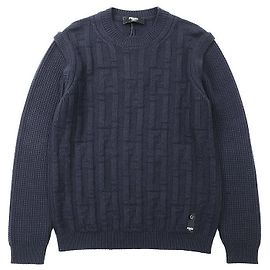 Fendi FF Logo Wollpullover Blau Marineblau