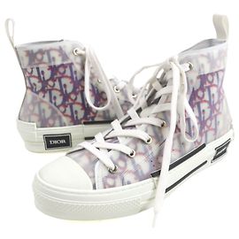 Dior B23 Canvas High Cut Sneakers White Red Navy blue