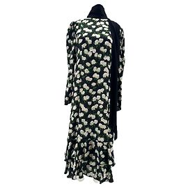 Autre Marque BROGGER Langes Blumenkleid mit integriertem Schal Schwarz Schwarz